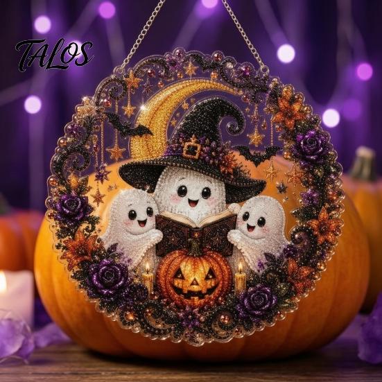 DIY Diamond Art Ornaments Halloween Ghost/Owl Hanging Ornament Kit, Gem Projects Painting Suncatcher, Pendant Window Decor Creative Crafting Supplies