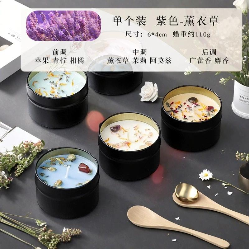 1Pc Premium Crystal Scented Candle - Handmade Soy Wax Dried Flower Tin, Aromatherapy Creative Ornament & Photography Prop