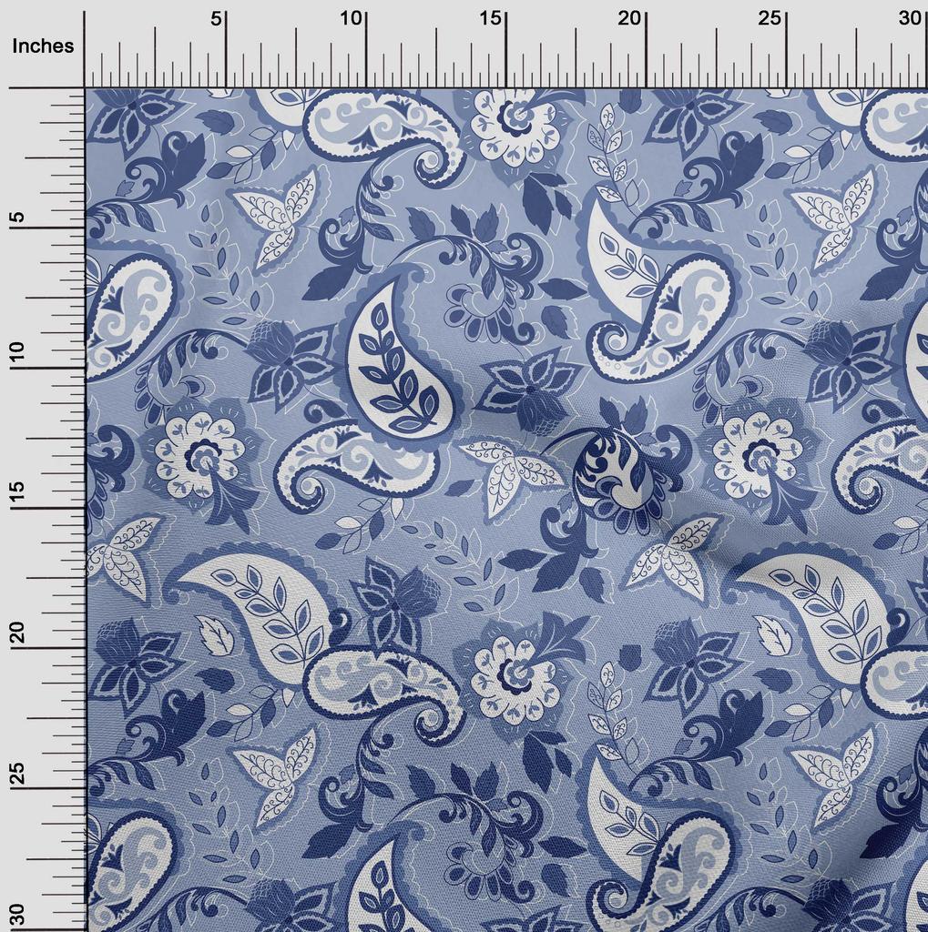oneOone Cotton Flex Bluish Violet Fabric Asian Paisley Floral Quilting Supplies Print Sewing Fabric By The Yard 40 Inch