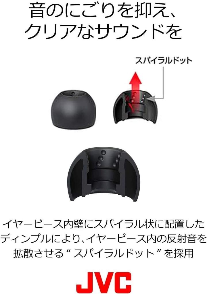 JVC Kenwood Replacement Spiral ML Pack of 6 EP-FX9ML-B Eartips, Dot, Size, Black,