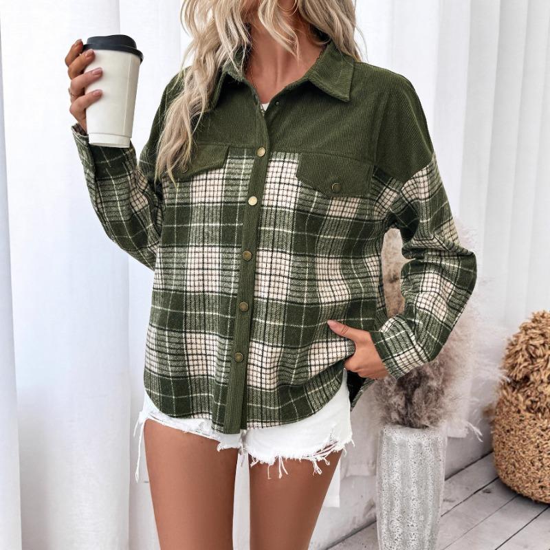 Women's Women's Long Sleeve Tops 2025 Winter New Style Plaid Color Block Shirt Jacket