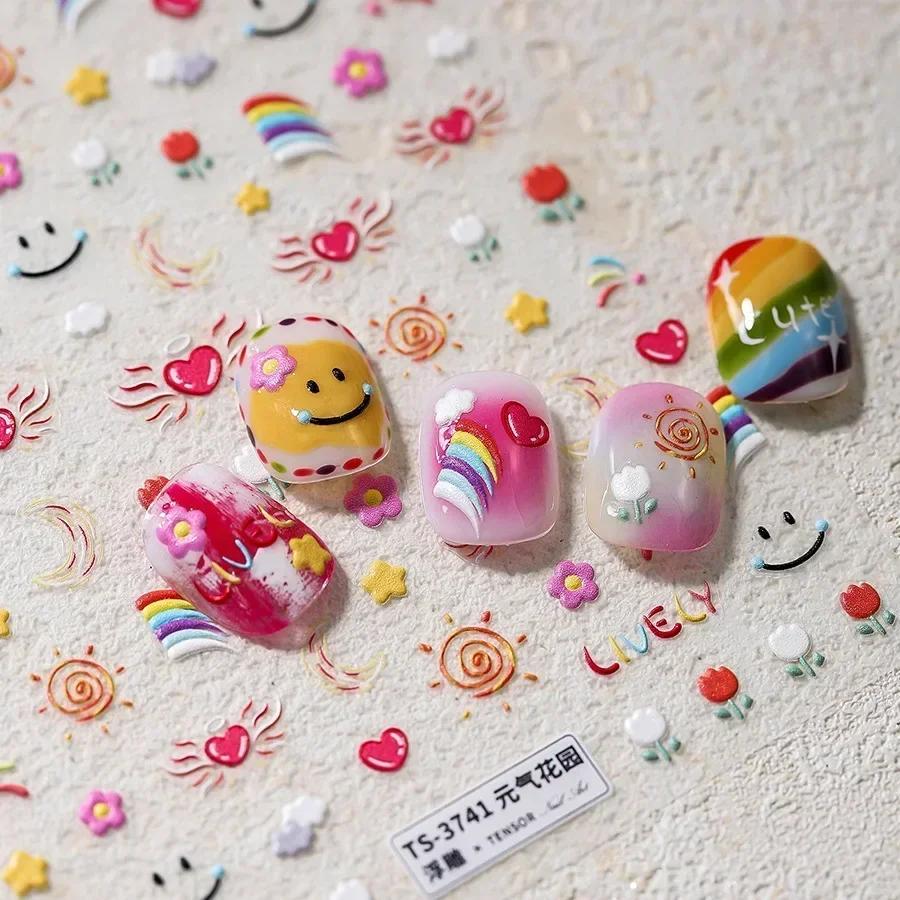 5D Pudding Jelly Dessert Fruit Cherry Pink Claw Print Bowknot Tie Knot Love Heart Stars Nail Art Sticker Adhesive Manicure Decal