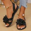Damen Flache Slip-on Sandalen mit Perlen- und Blumendekor, Übergröße Komfort Bequeme Tägliche Schuhe