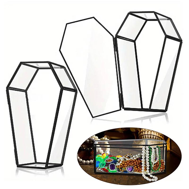 Gothic Coffin Glass Jewelry Box Vintage Display Case Halloween Storage Keepsake Box With Hinged Lid Candy Tray Multifunctional