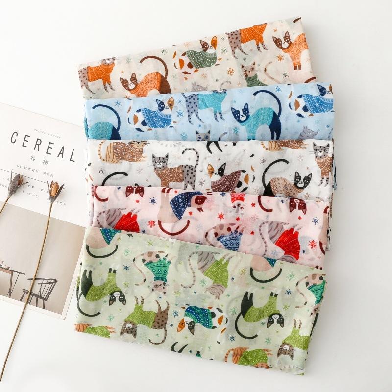Lovely Cute Cartoon Cat Pattern Fringe Viscose Scarf Lady Print Soft Voile Shawls And Wraps Pashmina Muslim Hijab Sjaal 180*90Cm