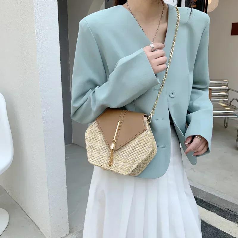 Women's straw bag with chain all-in-one bag popular new and elegant personality spring and summer