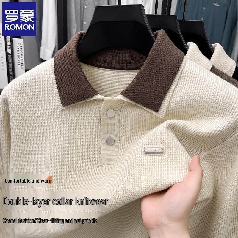 ROMON Men's Long-Sleeved Polo Collar Knitted Sweater