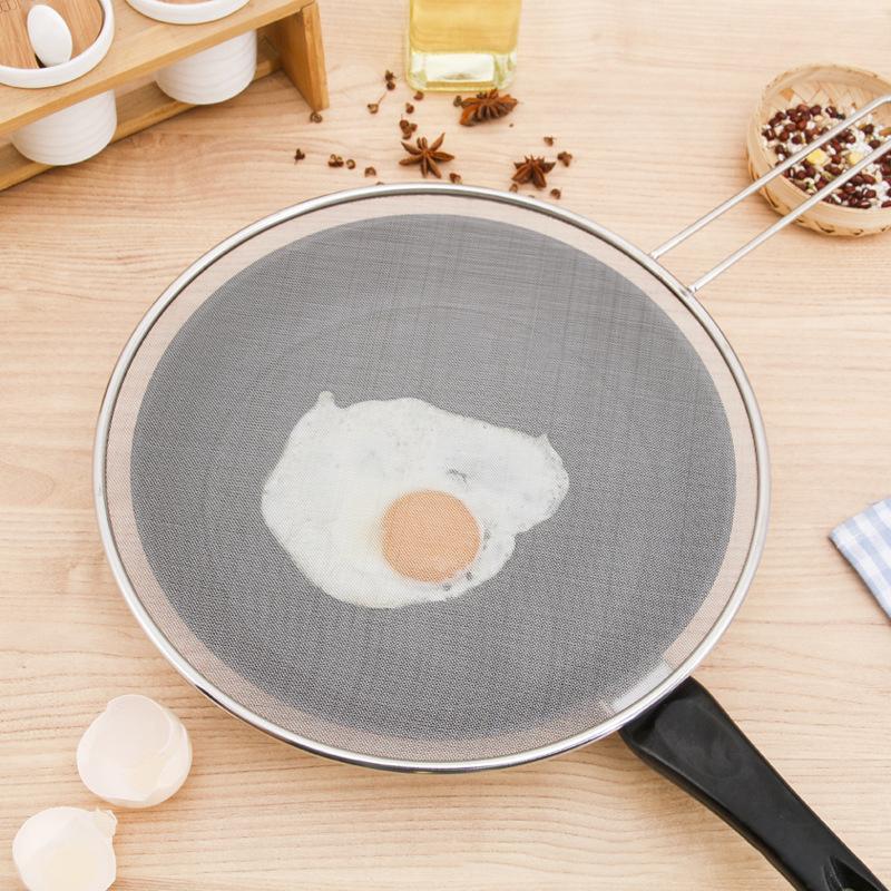 1Pc Stainless Steel Oil Splash Screen Circular Oil Shield Hollow Handle Anti Scald Used For Deep Frying And Cooking