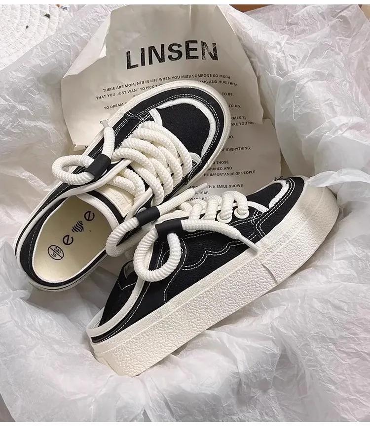 2024 Spring and Autumn New Canvas Shoes Women's Fashion Breathable Casual Board Shoes Korean Half Dragged Canvas Shoes
