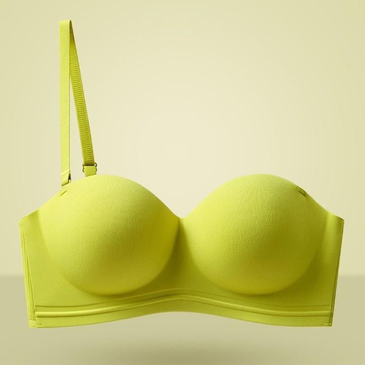 Horizontal line seamless underwear women's shoulder strapless small chest non-slip gathering large steel ring half cup soft support bra cover
