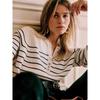 Classic Stripes Henry Collar Knitwear Scandinavian Stylish Retro Button Long Sleeves Loose and Idle Pullover Sweater