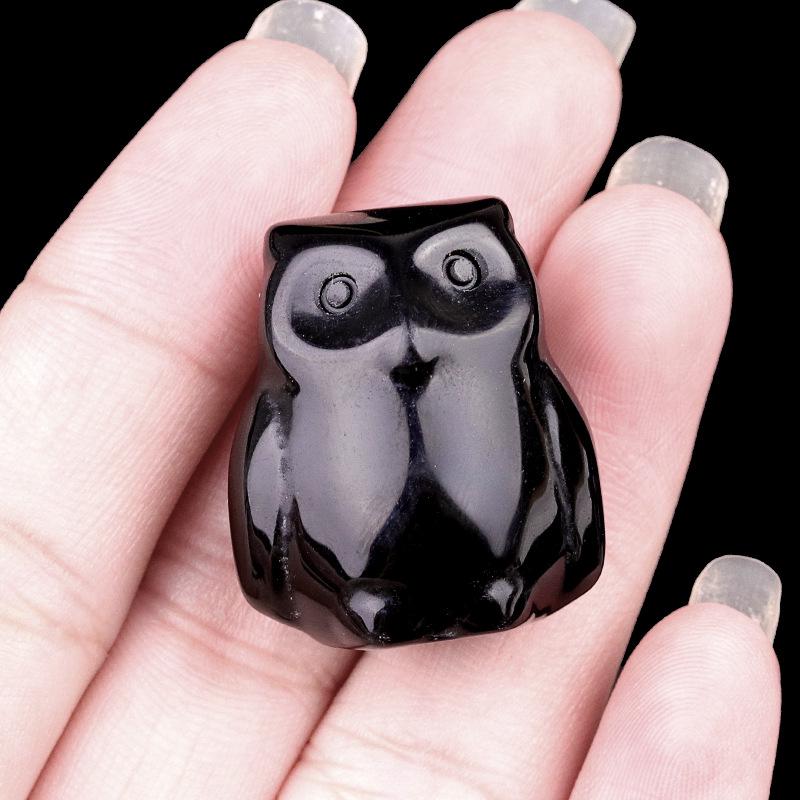 Amethyst Tiger Eye Owl Mini Ornament - Crystal Agate Carved Animal Decor