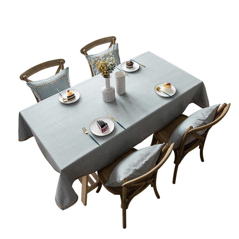 Nordic Solid Color Fabric Thickened Spinning Cotton And Linen Embroidered Tablecloth Rectangular Coffee Table Light Luxury High-End Tablecloth