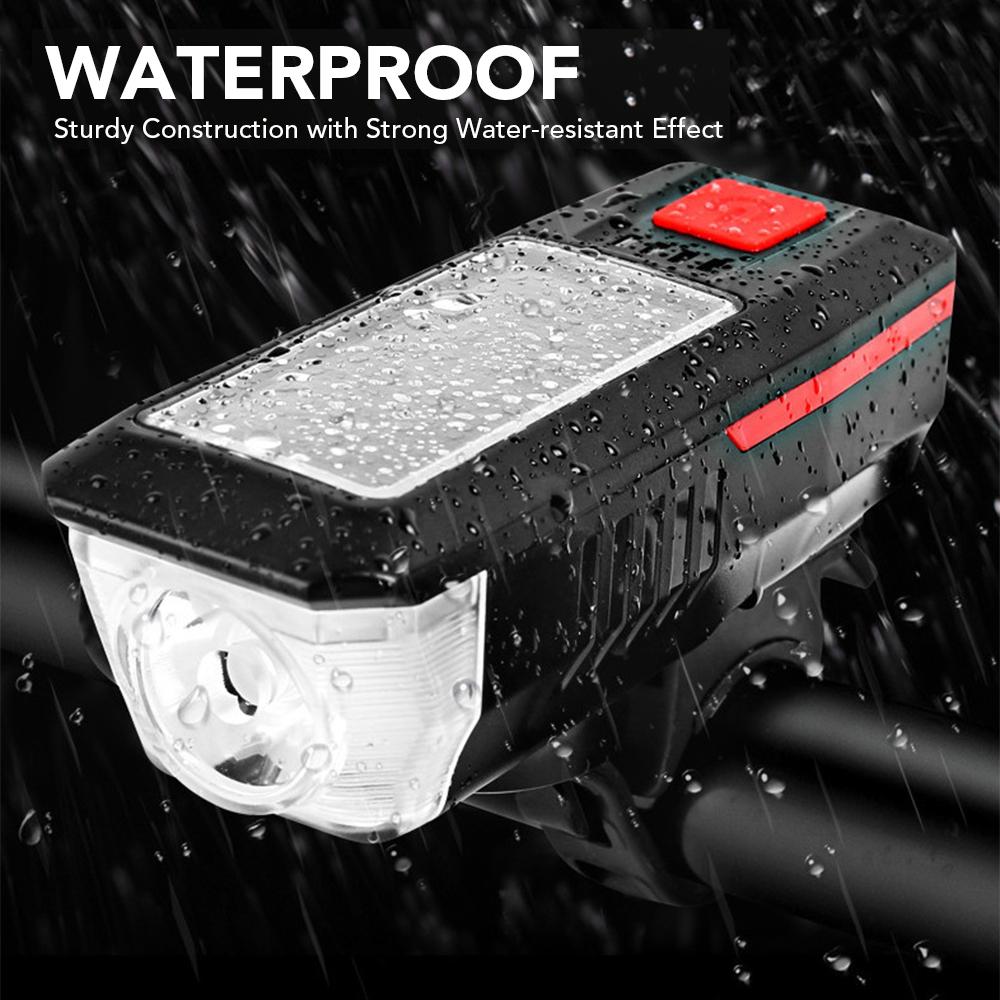 Solar-charged / USB Charging Bike Light Waterproof with 3 Lighting Modes 5 Sounds Fits Mountain Road Bike