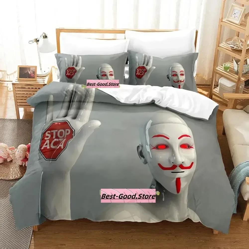 New Personality Technology Anonymous Bedding Set Single Twin Full Queen King Size Bed Set Adult Kid Bedroom Duvetcover Sets