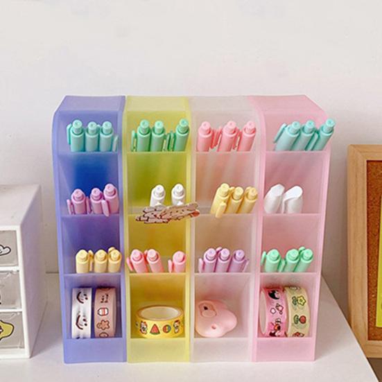 Pen Holder 4 Grids Large Capacity Plastic Multi-functional Lipstick Makeup Brush Organizer for Daily Use