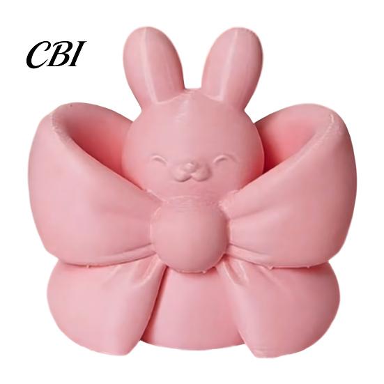 Mini Desktop Ornament 3D Printed Pink Bunny Figurine, Cute Rabbit with Bow & Embracing Pose, Desk Decor for Girly Room Accessory Home Office, Storage