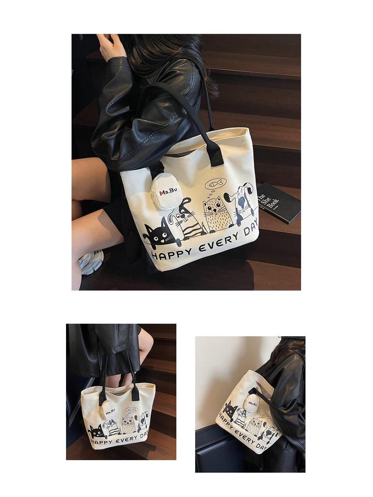 Autumn Winter Lightweight Canvas Tote Bag - Versatile Large Capacity Shoulder Bag for Women and College Students