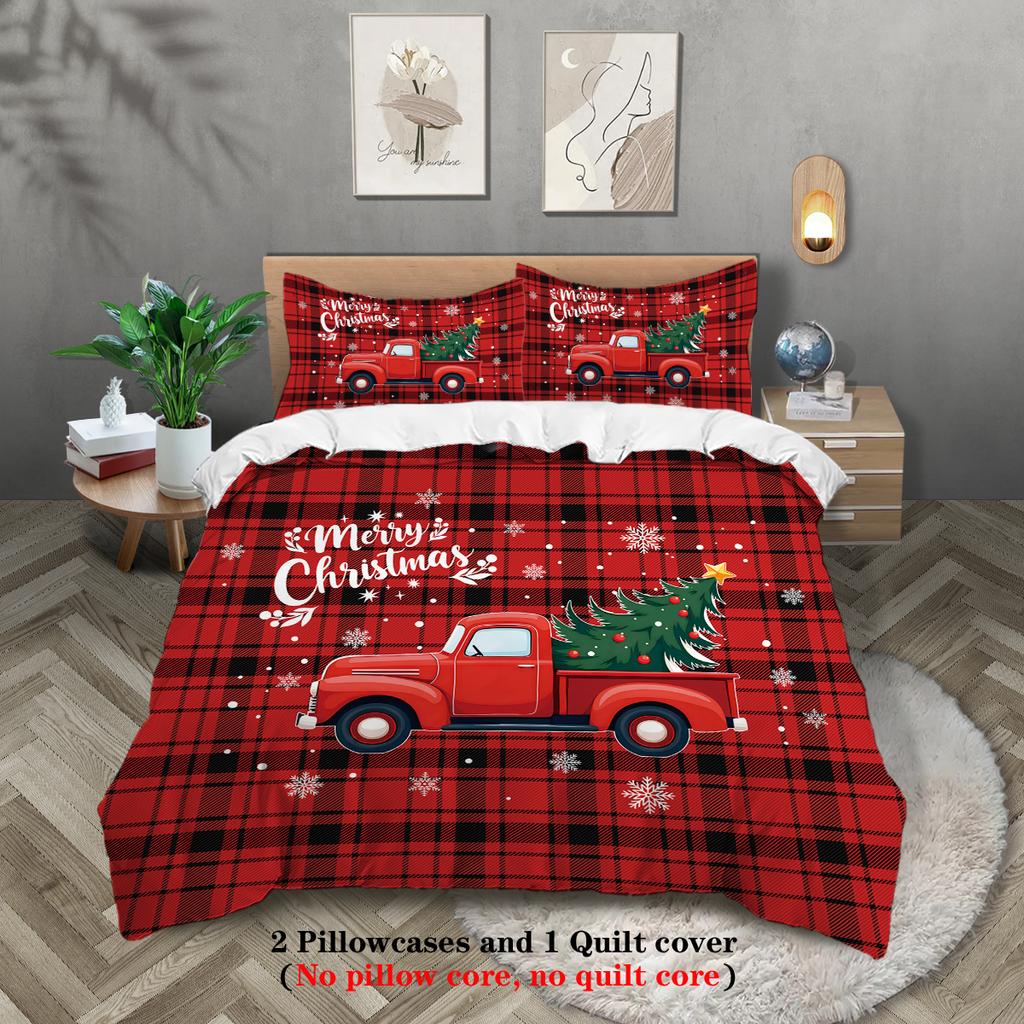 3pcs Merry Christmas themed pattern bedding set, reindeer and Christmas tree, for teenagers and adults bedroom, a Christmas gift