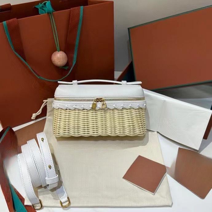 Bamboo & Rattan Handwoven Leather Crossbody Lunch Bag for Women