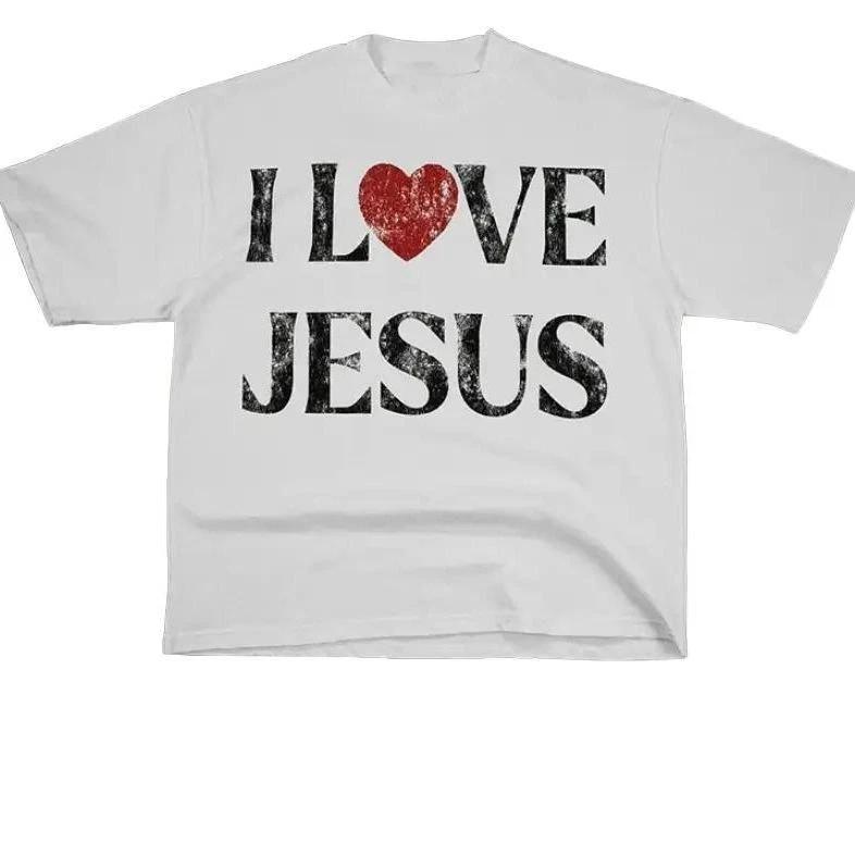 Vintage I Love Jesus Print Short Sleeve T-Shirt M