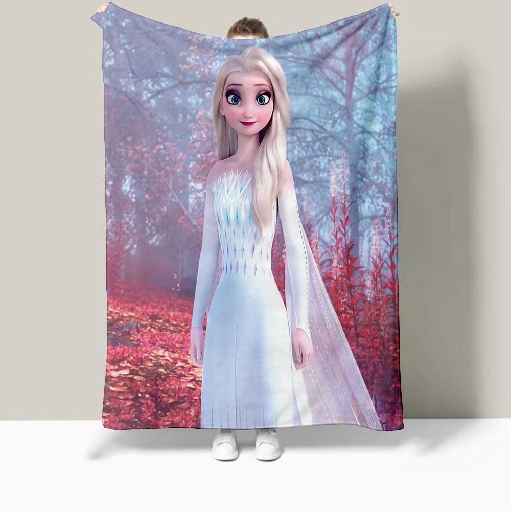 Frozen Elsa Cartoon Printed Blanket Oversized Bedding Sofa Soft Travel Warm Flannel Bedroom Blanket Children Girls Gift