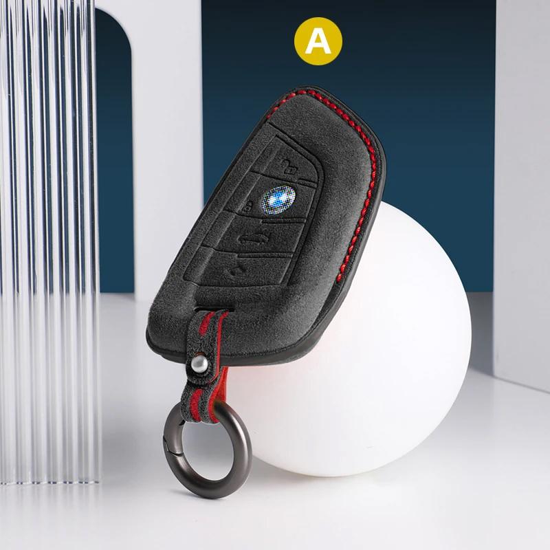 Car Accessories Key Case Cover Keychain For BMW 1/3/5/7 Series X1/X2/X3/X5/X6 Alcan Tara Suede Remote Fob Keybag Keyrings