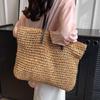 2023 Women's High-Capacity Textured Straw Tote: Versatile Single-Shoulder Woven Bag for Spring & Summer