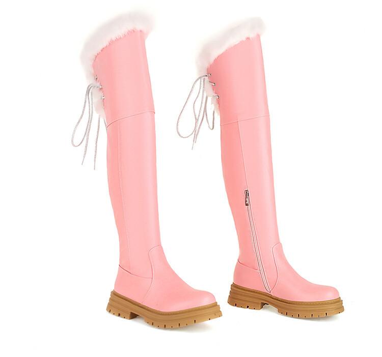 

Обувь Новая Лолита Средний Каблук Ботфорты Женские Сапоги Пушистые Большого Размера 39 розовый