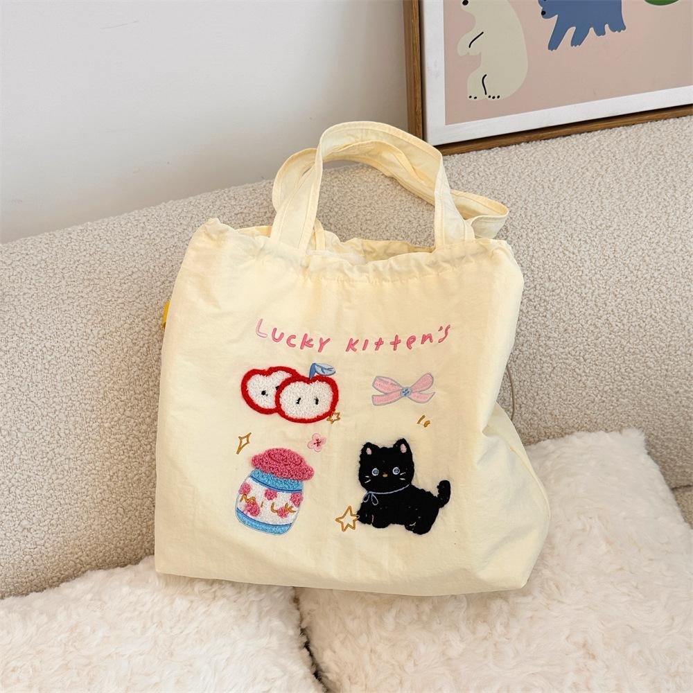 Cute Towel Embroidery Female Canvas Shoulder Bag College Girls Books Handbag Eco Cotton Cloth Purse Women Large Shopping Tote