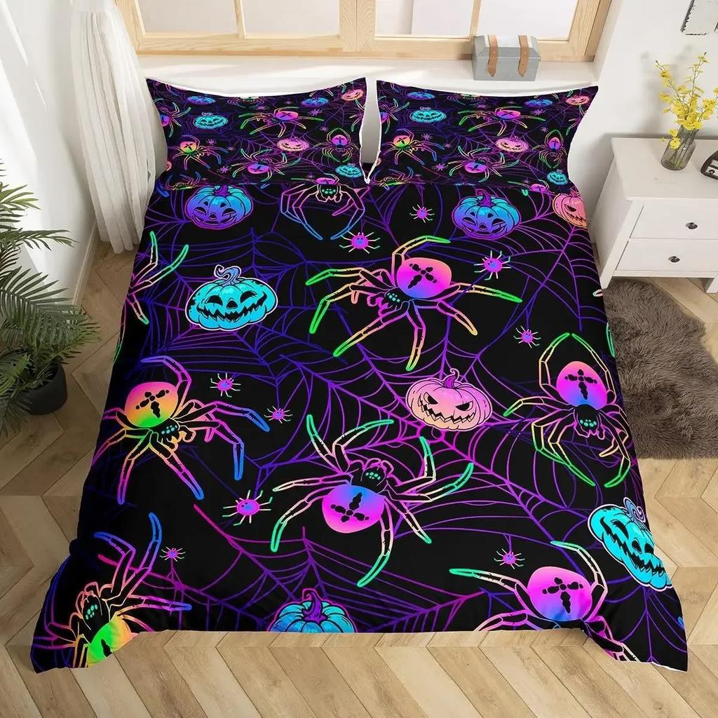 3D Print Pink Spooky Pastel Pumpkin Bedding Set Spooky Pastel Halloween Spooky Ghosts Washed Cotton Duvet Cover Or Pillowcase