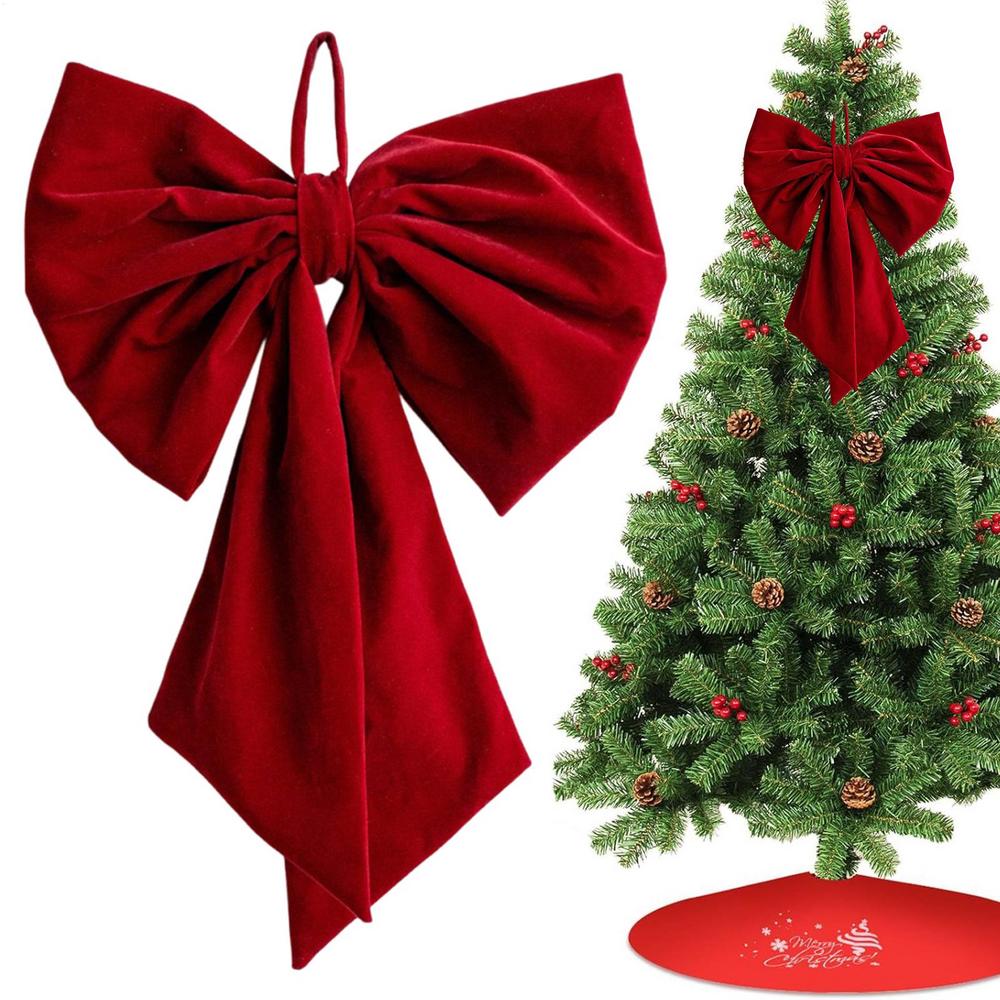 

Christmas Bows For Tree Velvet Red Home Decor Large Bow Ornaments Christmas Tree Toppers For Party Indoor Outdoor Front Door 1Pcs