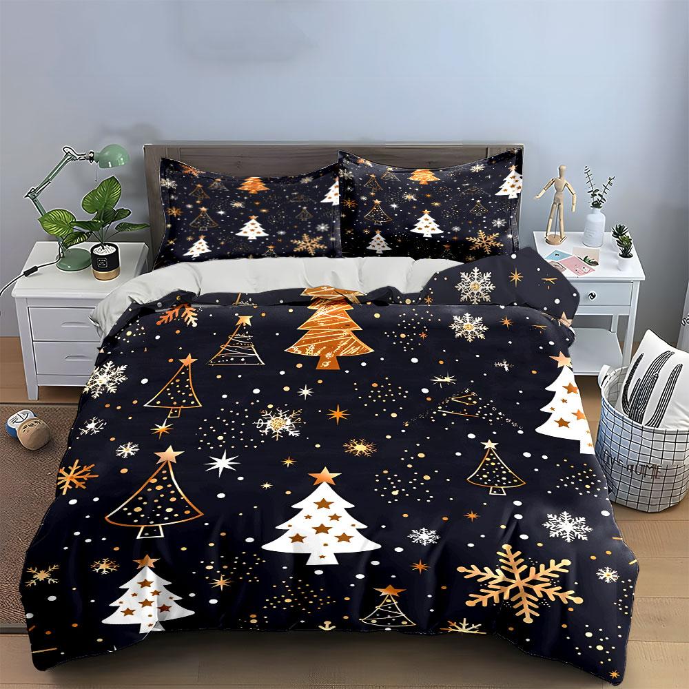 Christmas Tree and Snowflake Pattern Bedding Duvet Cover Set Duvet Cover Pillowcases  (1*Duvet Cover 2*Pillowcases, without duvet insert)