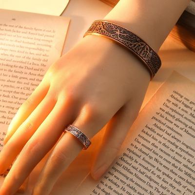 Lebensbaum Offener Armreif Ring Set Retro Magnetischer Armreif Ring Zubehör