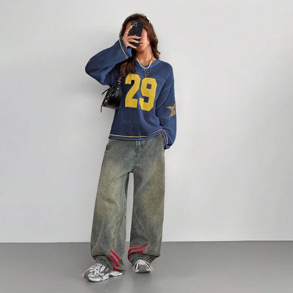 Manga 2025 European-American Style Digital Print V-Neck Knit Sweater