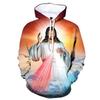 Sacred Heart Couple Hoodie, Men's Autumn Winter Fleece Sweatshirt, Classic Religious Pair Figure Print Pullover for Art Style Photo Shoots