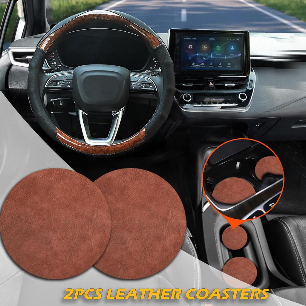 Wood Grain Steering Wheel Cover Car Steering Wheel Covers 14.5-15 Inch With Coasters Microfiber Leather Splicing Breathable Anti-Slip Durable