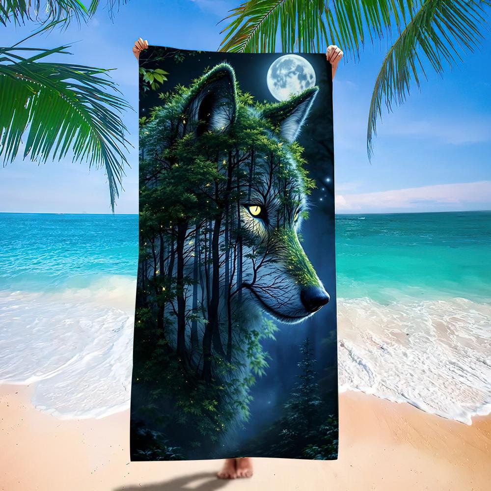 Wolf Beach Towel Class A European And American Microfiber Bath Towel Adult Men And Women Summer Printed Towel