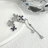 Flower Tassel Asymmetric Earrings Women'S Light Luxury Temperament Niche Design Micro-Inlaid Zircon High-End Stud Earrings Personalized Women