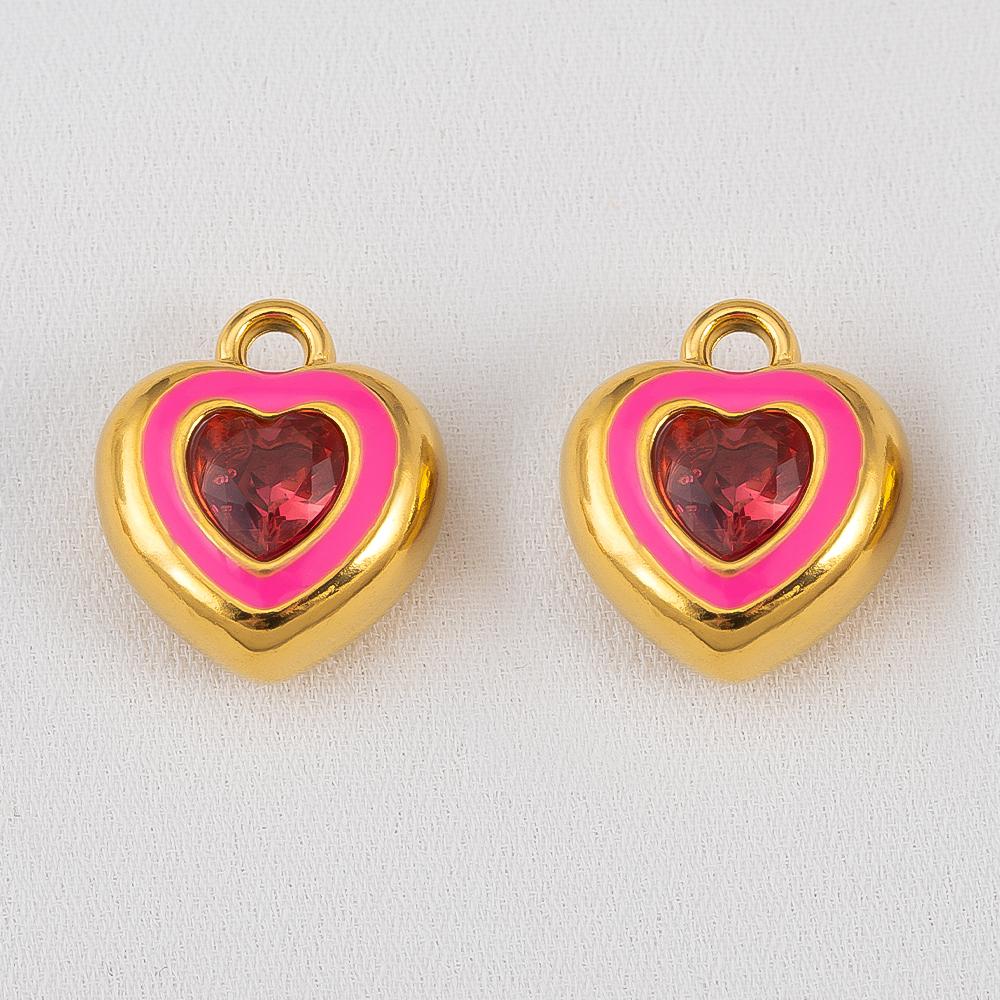 

2pcs Sweet Style 304 Stainless Steel Heart Pendant With Colorful Rhinestones For DIY Bracelet Necklace Earrings Jewelry Findings 2pcs рожевий