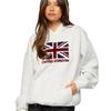 Womens V-Neck Long Sleeve Loose Fit Casual Sweatshirt With Flag Print Waffle Knit Comfortable Streetwear Top