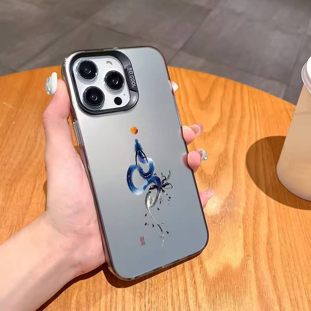 Fashion D-Dragon Animal Pattern Phone Case For iPhone17,16,15,14,13,12,11,Pro,MAX Gray Matte Silicone Black Cover