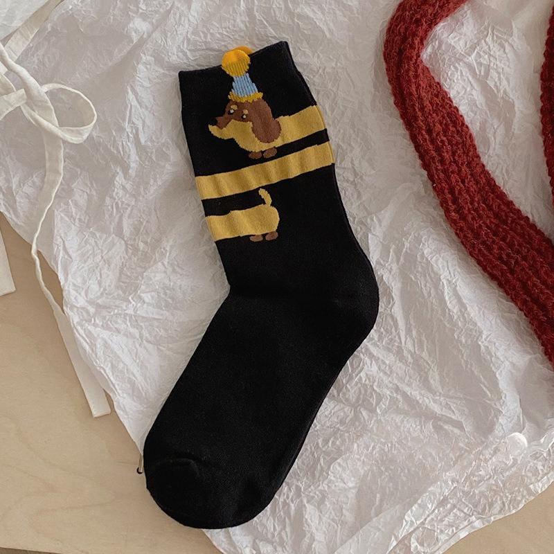 Winter and Autumn Children's Cute Sausage Dog Cartoon School-style Ankle Socks, Versatile Long Socks