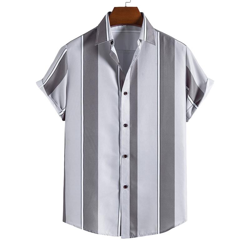 Men's Hawaiian Shirt Summer Stripe Printed Short Sleeved Shirts Lapel Button Large Men Street Clothing Fashion Casual Social Top
