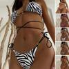 Low-rise Briefs Bikini Set Zebra Print Halter Bikini Set with High Waist Lace-up Briefs Women's Summer Swimwear Set with for A