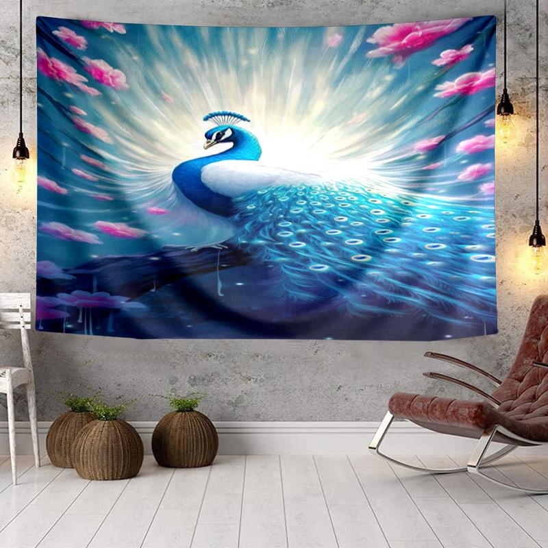 Peacock In The Rain Tapestry Room Decoration Wall Hanging for Living Room Bedroom, dormitory, Birthday and Christmas gifts