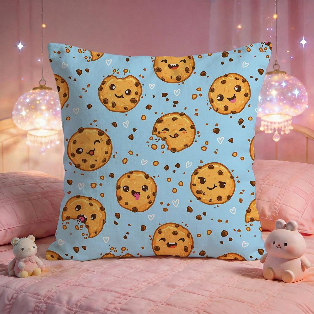 Sweet Cookie Pattern Cushion Cover Premium Comfort Reversible Pillow Cove Two in One Design for Any Room Car Interior