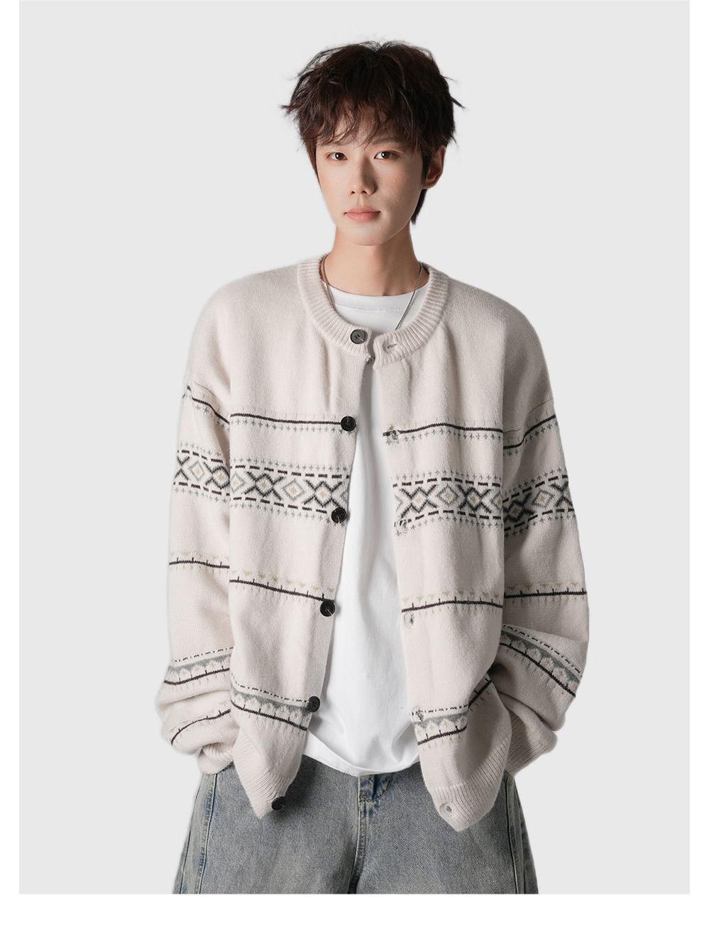 Мужской ретро кардиган в этническом стиле Fair Isle: Мягкий свитер крупной вязки для осени/зимы XXL