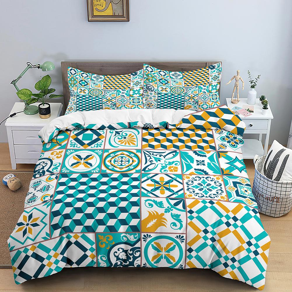 Geometric Mandala King Queen Duvet Cover Boho Ethnic Style Bedding Set For Teens Adults Mediterranean Soft Polyester Quilt Cover