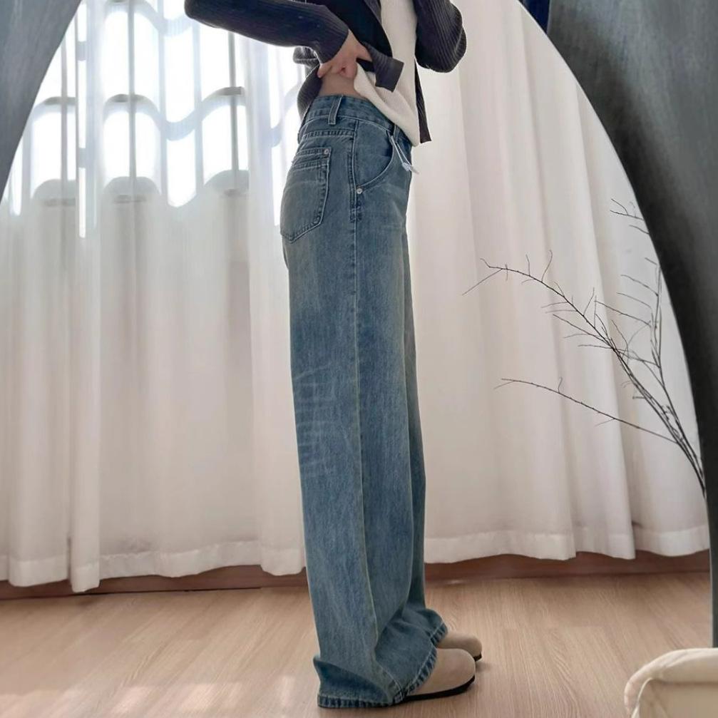 Vintage Weitbeinige Jeans Damen Sommer Hochtailliert Locker Skinny Lässig Gerade Hose Retro Hohe Taille Streetstyle Baggy Lange Jeans für Damen
